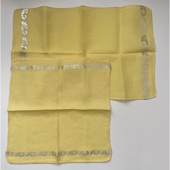 Vintage Kitchen Vintage Napkin Placemat Set Cloth Yellow Silver Cotton Linen Poshmark